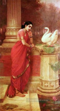  Royal Pintura al %C3%B3leo - Ravi Varma Princesa Damayanthi hablando con Royal Swan sobre Nala